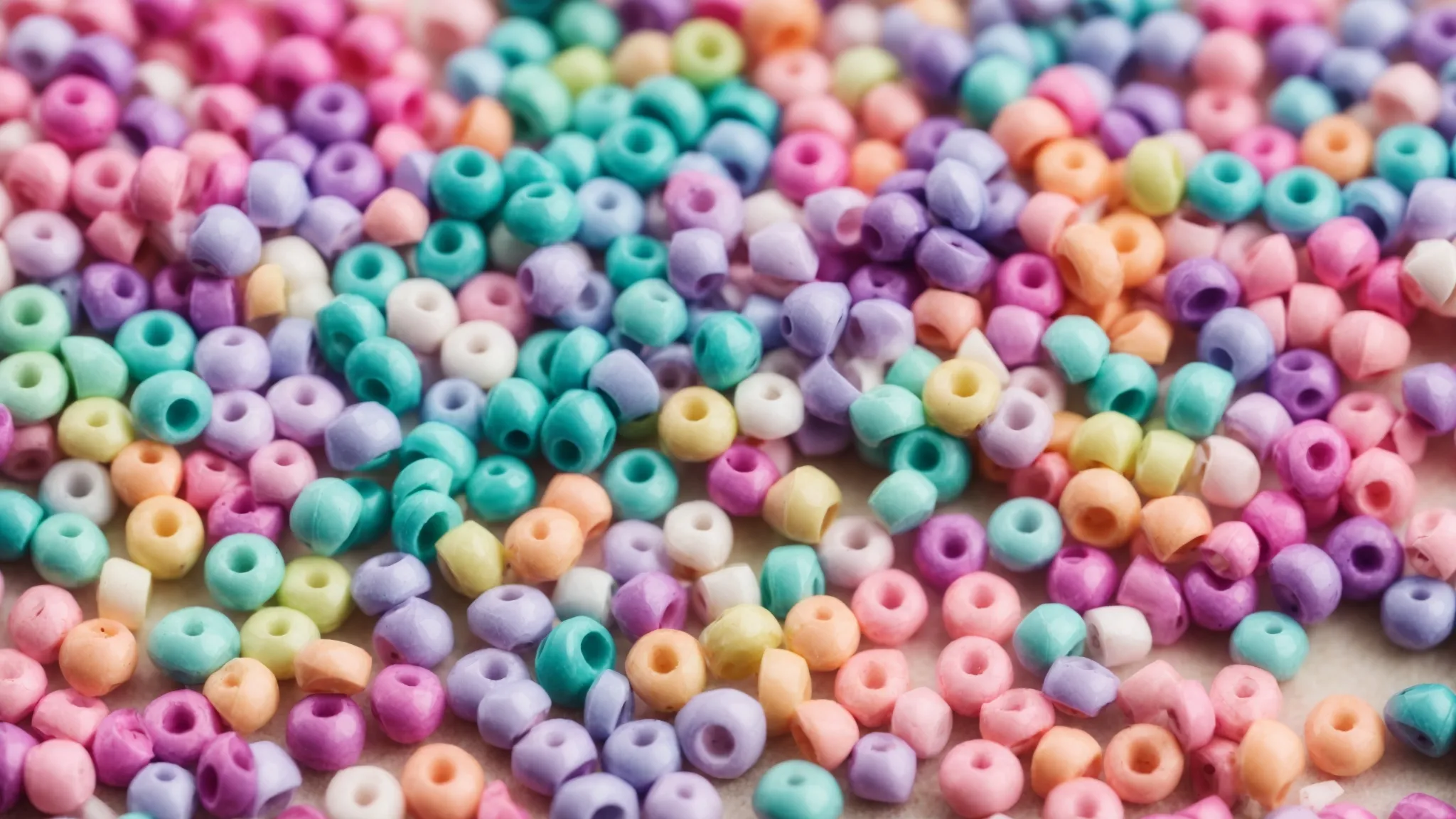 a vibrant selection of pastel polymer heishi beads sprawled out on a crafting table, ready for jewelry making.